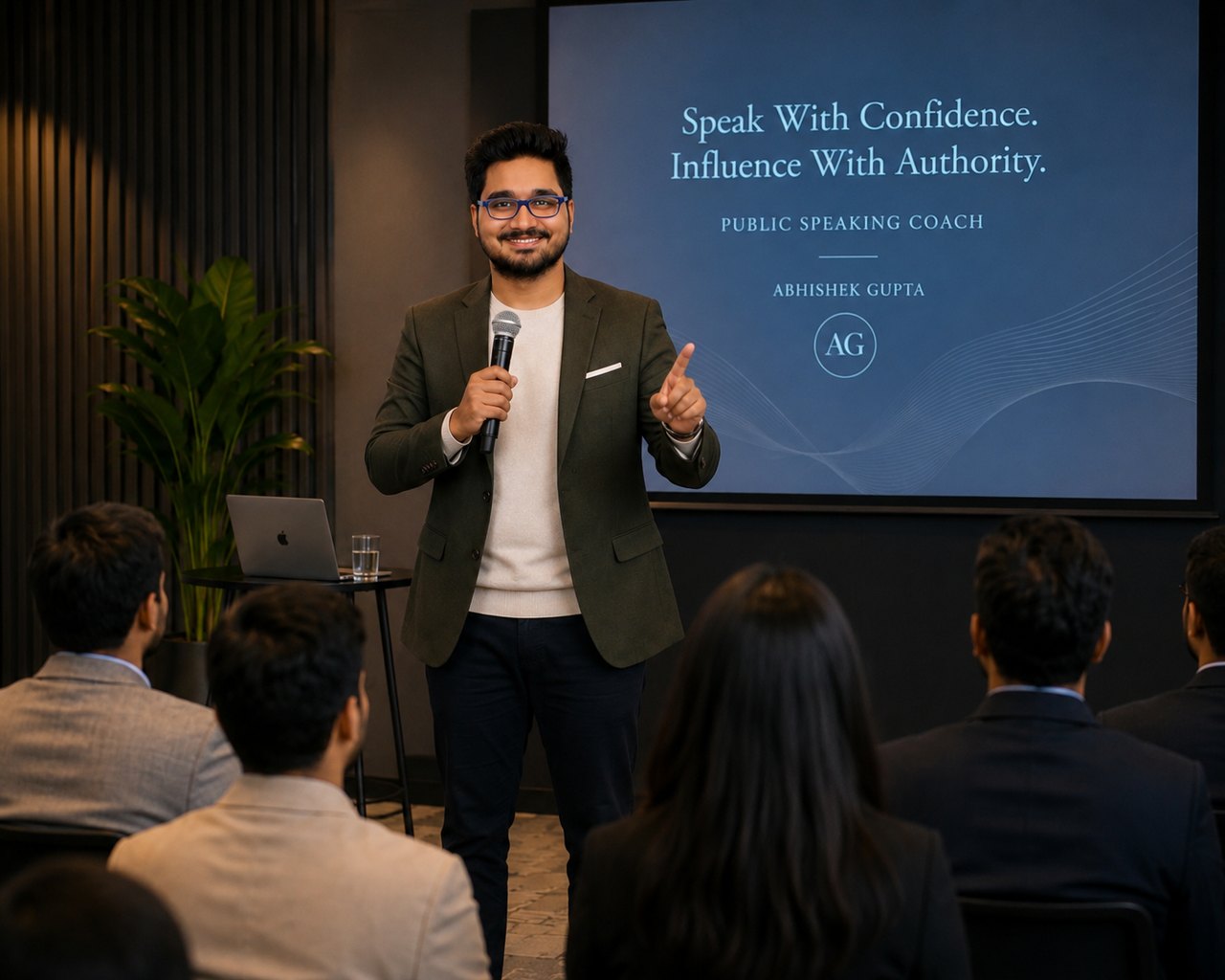 Abhishek Gupta coaching a live public speaking session